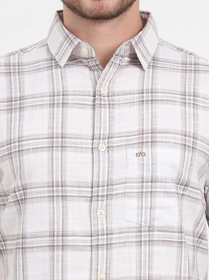 Brown & Beige Checked Slim Fit Casual Shirt | JadeBlue
