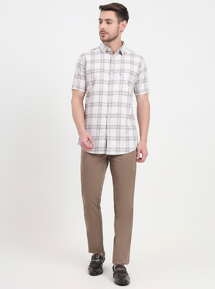 Brown & Beige Checked Slim Fit Casual Shirt | JadeBlue