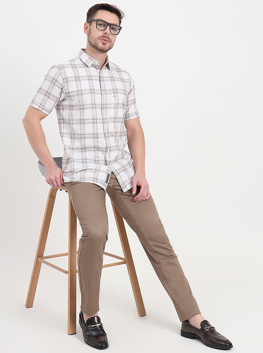 Brown & Beige Checked Slim Fit Casual Shirt | JadeBlue
