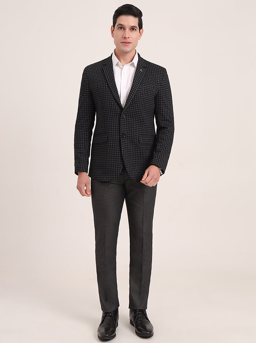Grey Solid Regular Fit Blazer | JB Studio
