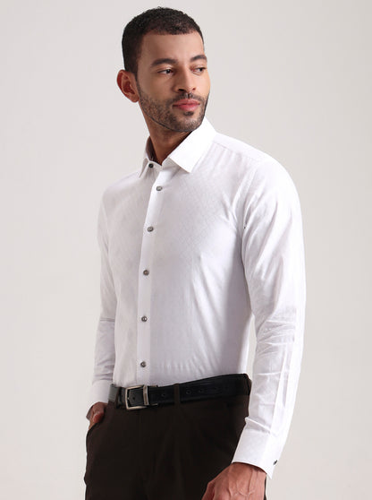White Printed Slim Fit Party Wear Shirt | Wyre