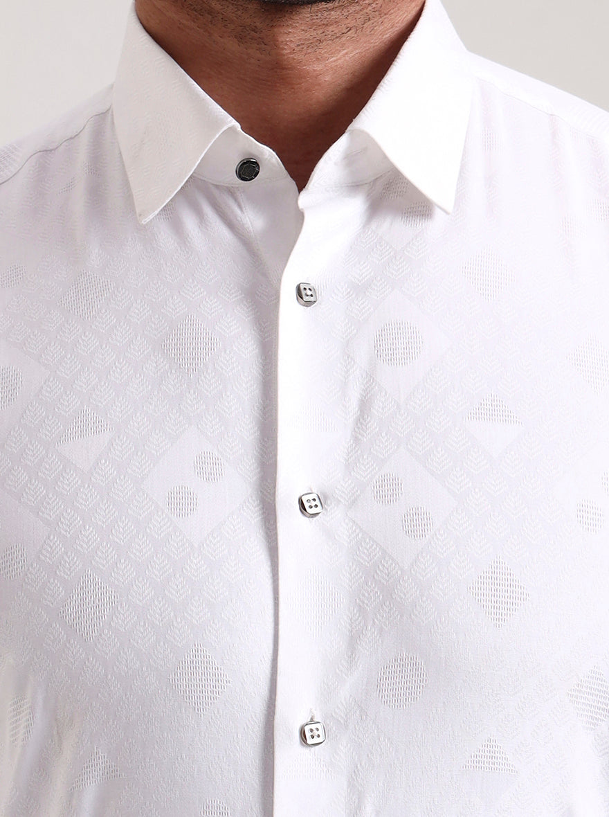 White Printed Slim Fit Party Wear Shirt | Wyre