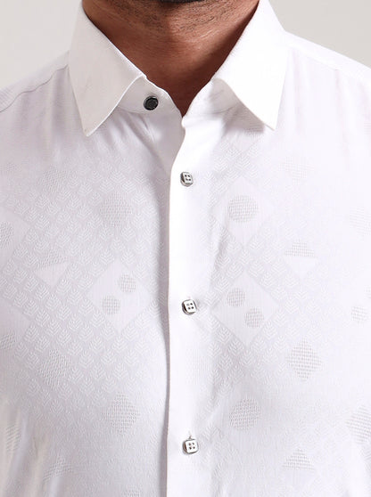 White Printed Slim Fit Party Wear Shirt | Wyre
