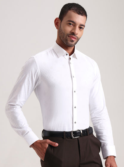 White Printed Slim Fit Party Wear Shirt | Wyre