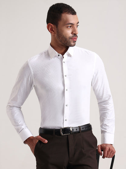 White Printed Slim Fit Party Wear Shirt | Wyre
