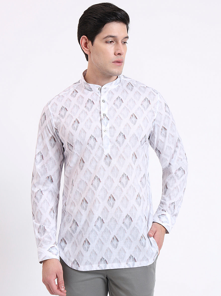 White Printed Slim Fit Party Wear Kurta | Wyre