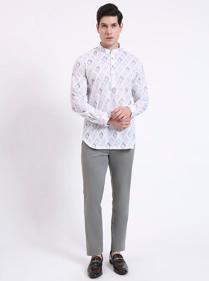 White Printed Slim Fit Party Wear Kurta | Wyre