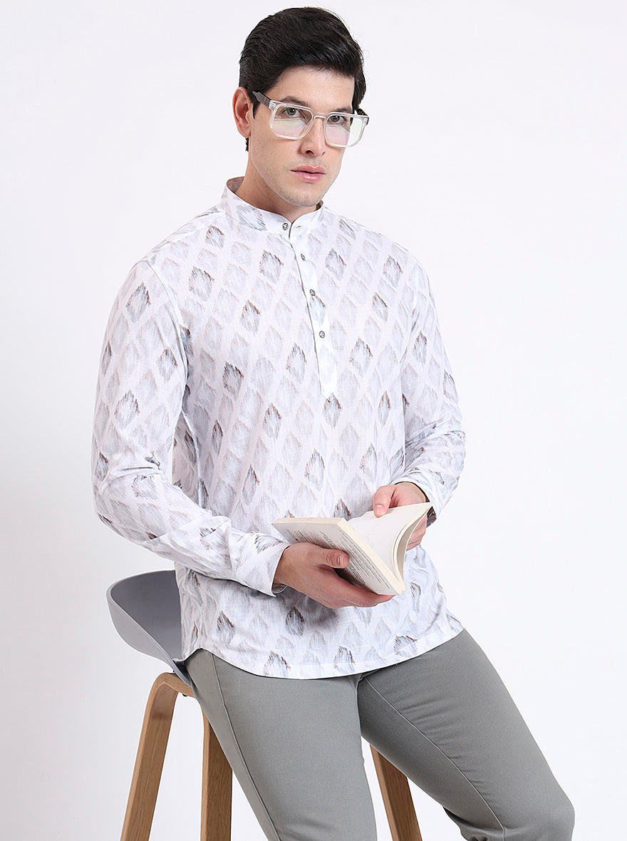 White Printed Slim Fit Party Wear Kurta | Wyre