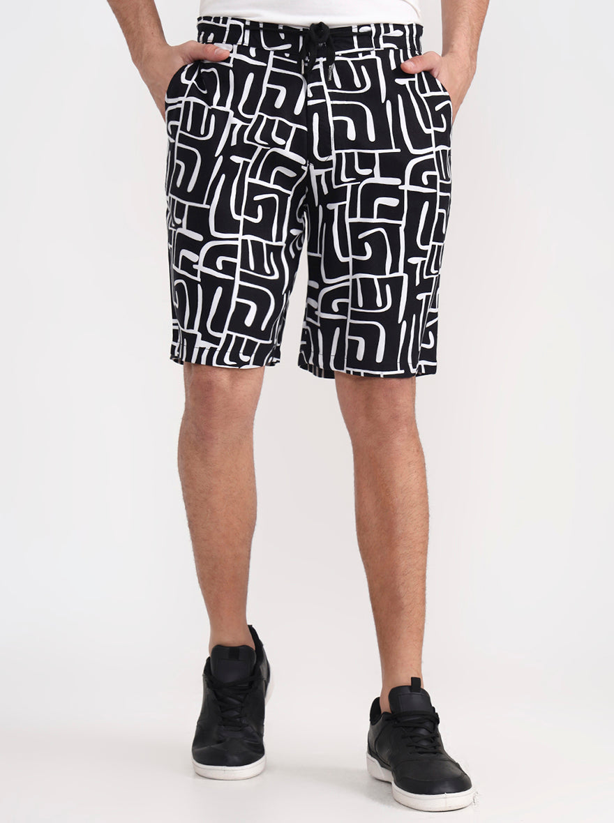 Black Printed Slim Fit Shorts | JadeBlue