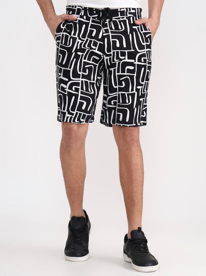 Black Printed Slim Fit Shorts | JadeBlue