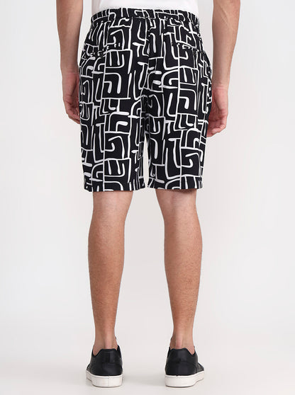 Black Printed Slim Fit Shorts | JadeBlue