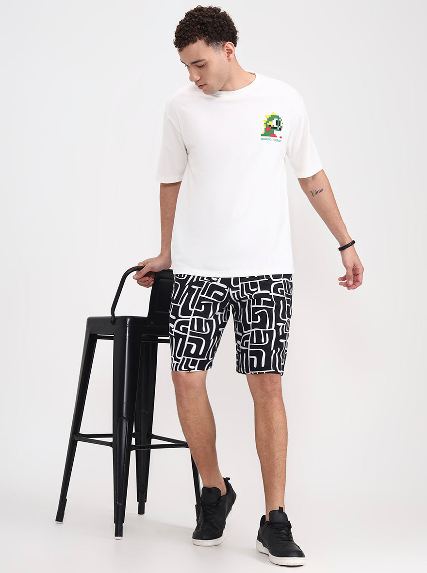 Black Printed Slim Fit Shorts | JadeBlue