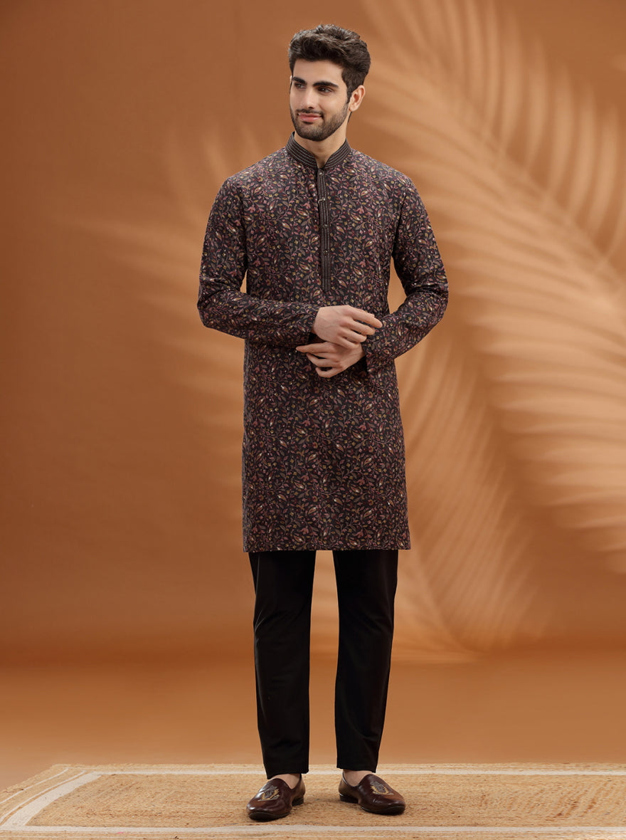 Deep Brown Printed  Kurta Pajama | TULA