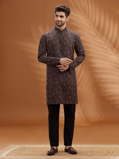 Deep Brown Printed  Kurta Pajama | TULA