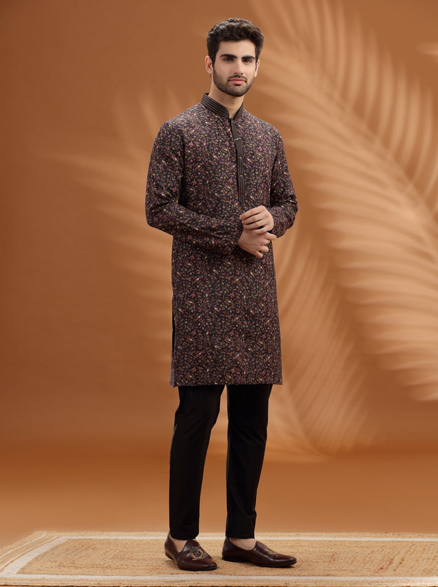 Deep Brown Printed  Kurta Pajama | TULA