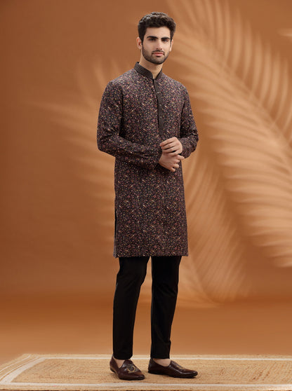 Deep Brown Printed  Kurta Pajama | TULA