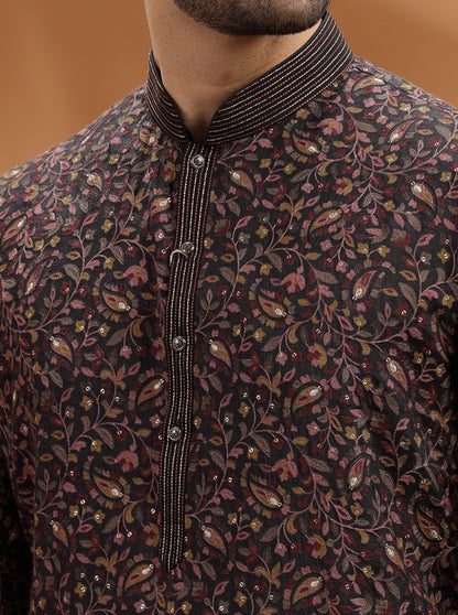 Deep Brown Printed  Kurta Pajama | TULA