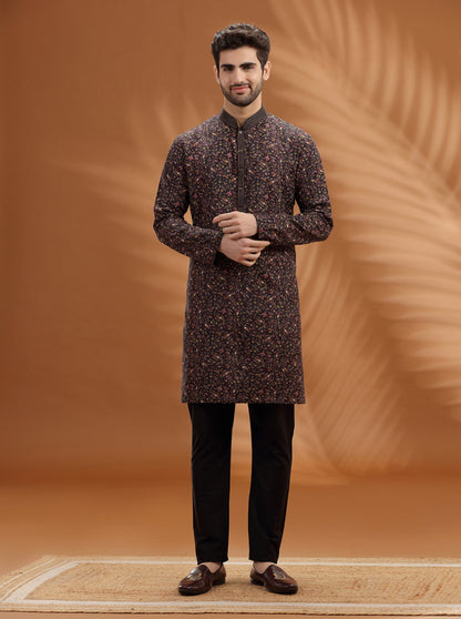 Deep Brown Printed  Kurta Pajama | TULA