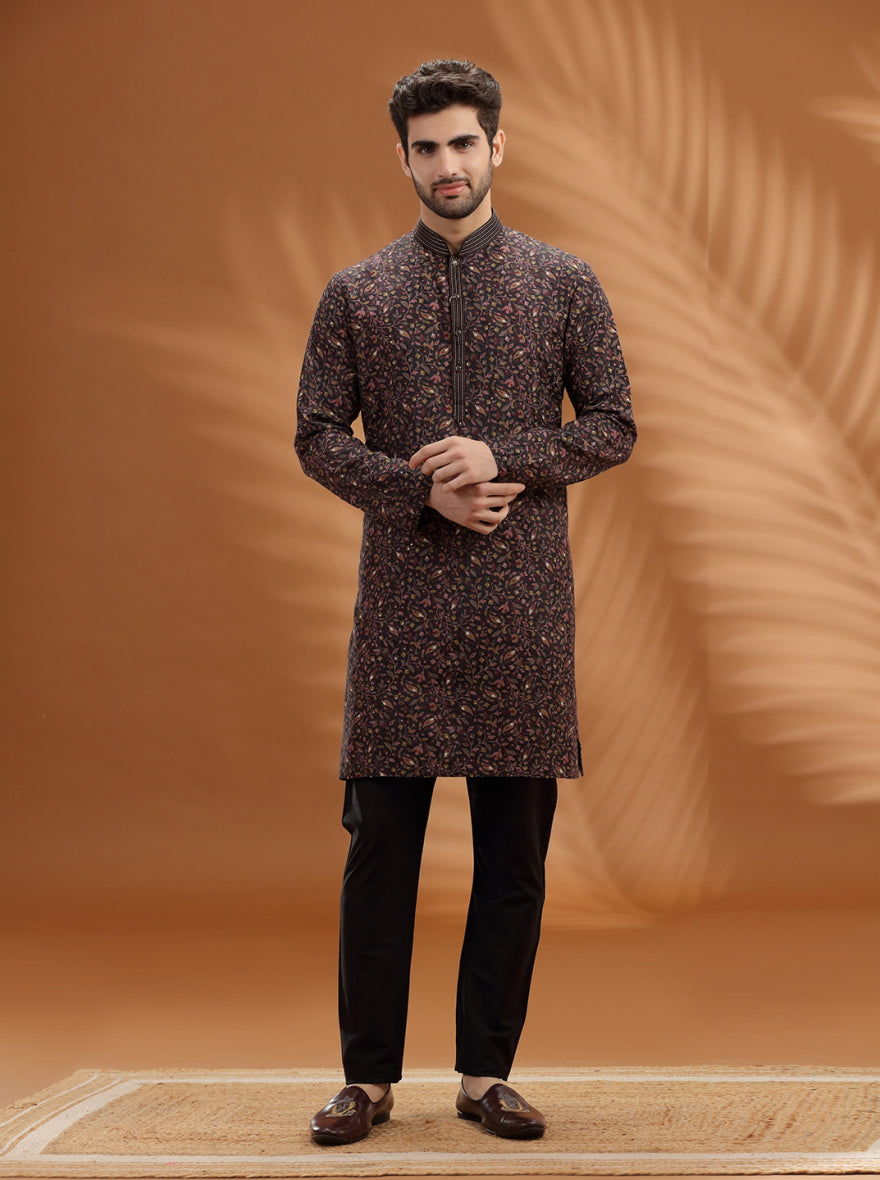 Deep Brown Printed  Kurta Pajama | TULA