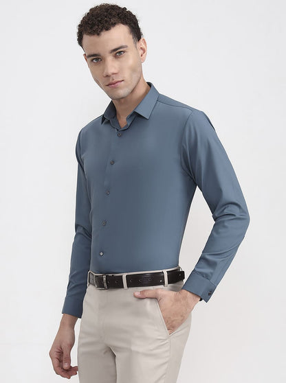 Blue Solid Slim Fit Party Wear Shirt | Wyre