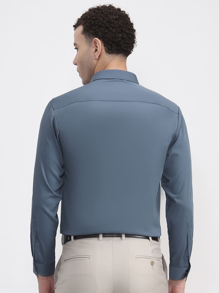 Blue Solid Slim Fit Party Wear Shirt | Wyre