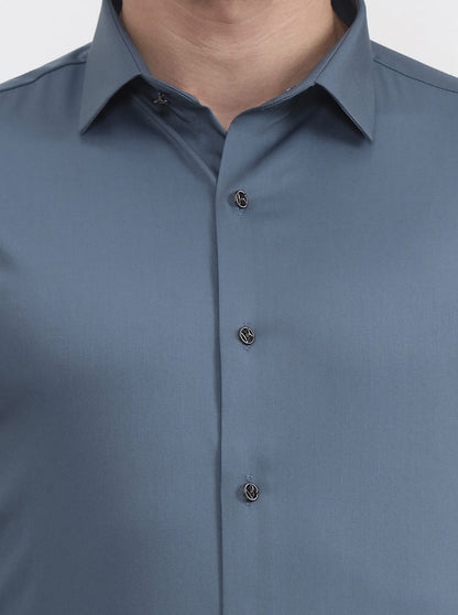 Blue Solid Slim Fit Party Wear Shirt | Wyre