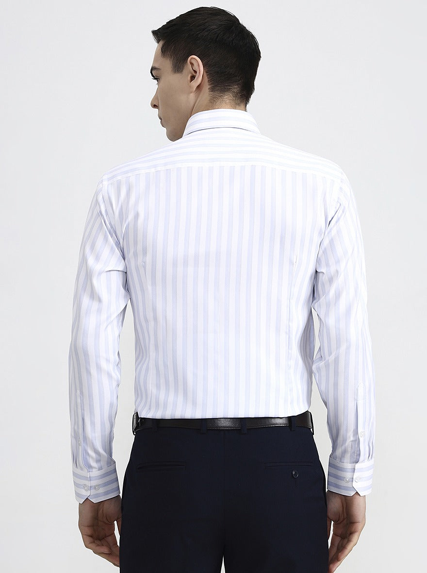 White & Blue Striped Slim Fit Formal Shirt | Greenfibre