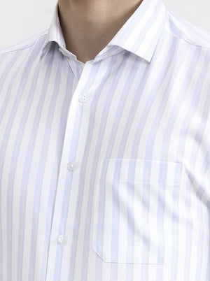 White & Blue Striped Slim Fit Formal Shirt | Greenfibre