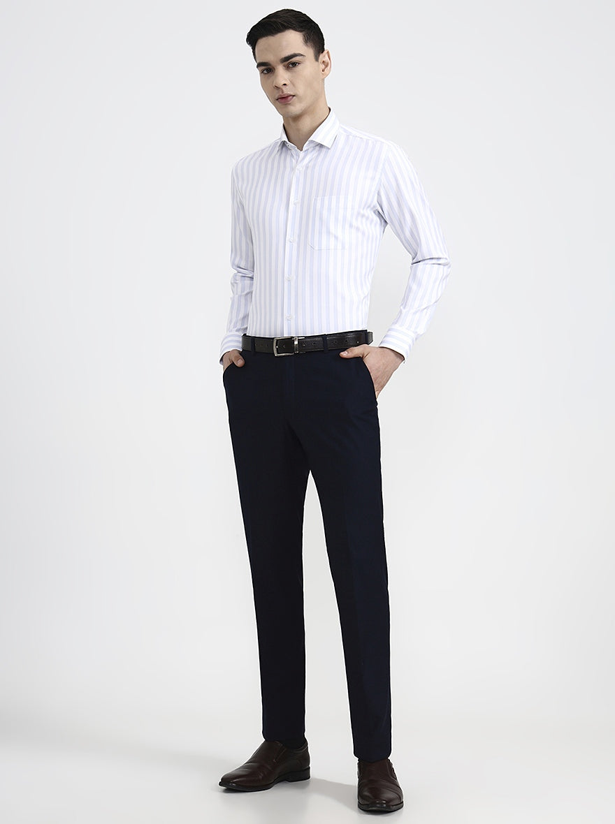 White & Blue Striped Slim Fit Formal Shirt | Greenfibre