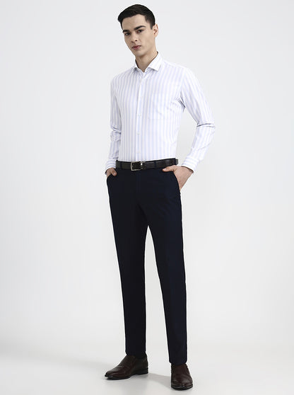 White & Blue Striped Slim Fit Formal Shirt | Greenfibre