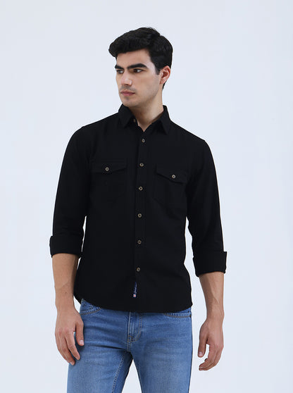 Black Solid Slim Fit Casual Shirt | Greenfibre