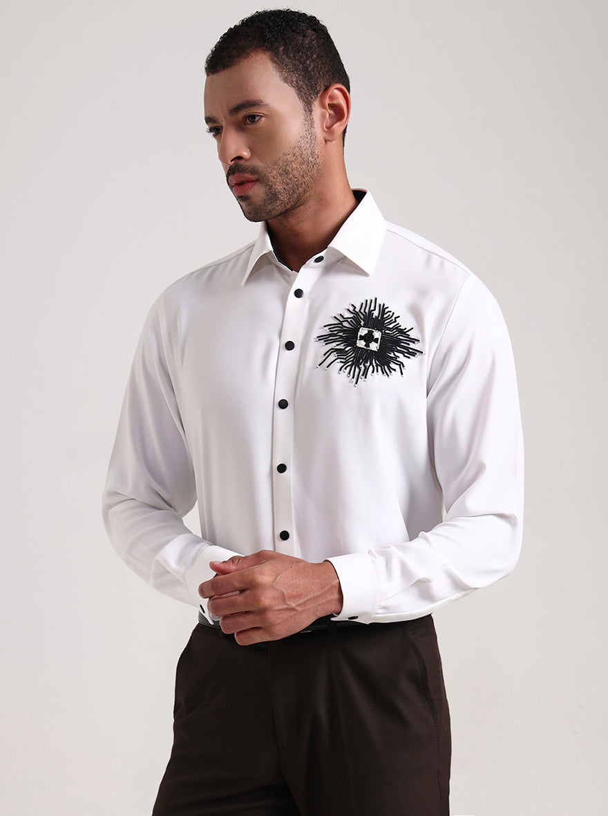 White Printed Slim Fit Party Wear Shirt | Wyre