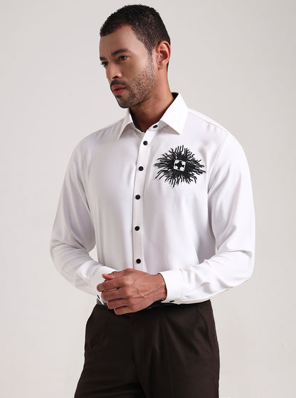 White Printed Slim Fit Party Wear Shirt | Wyre