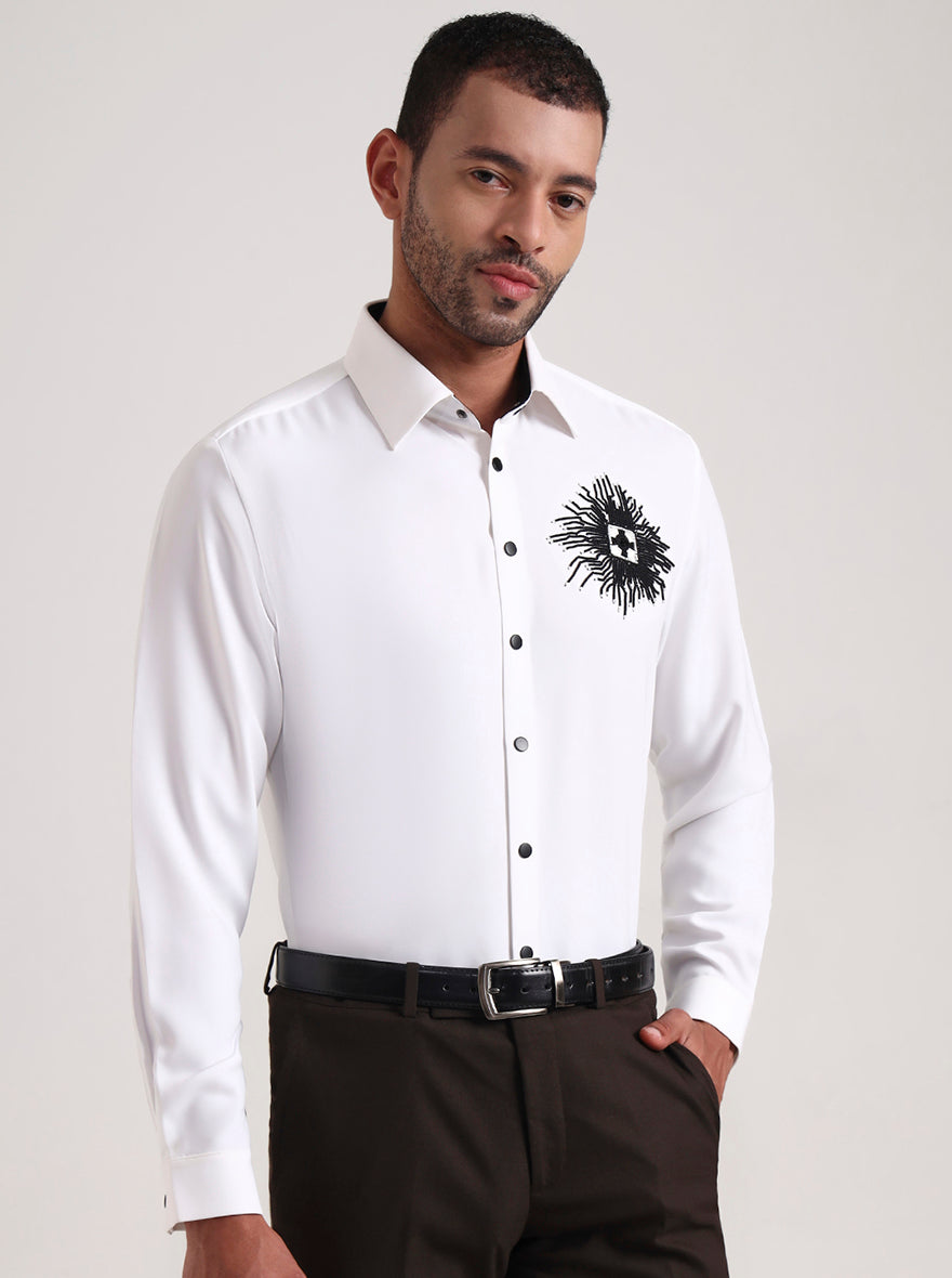 White Printed Slim Fit Party Wear Shirt | Wyre