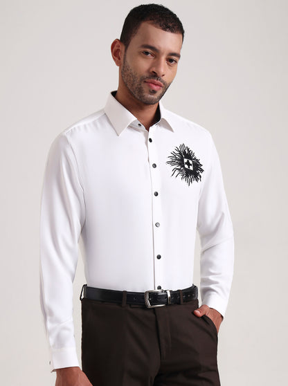 White Printed Slim Fit Party Wear Shirt | Wyre