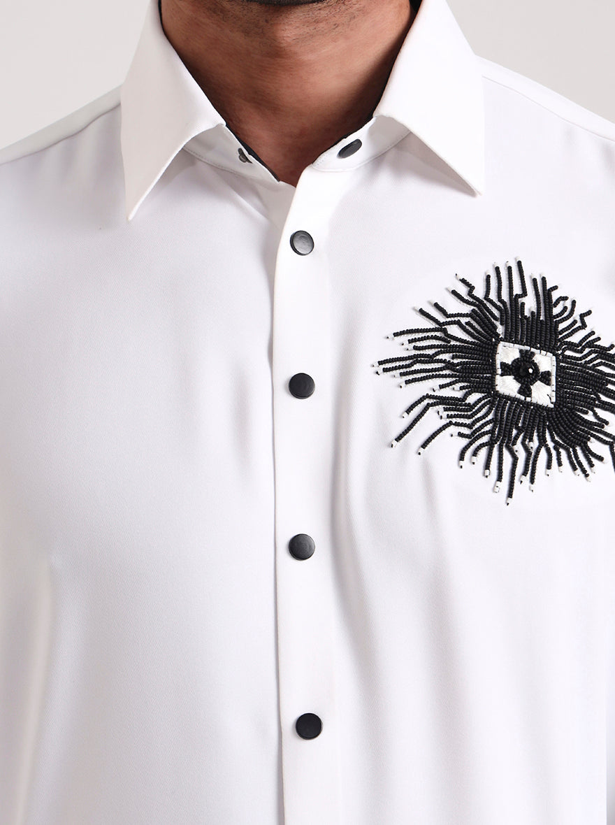 White Printed Slim Fit Party Wear Shirt | Wyre