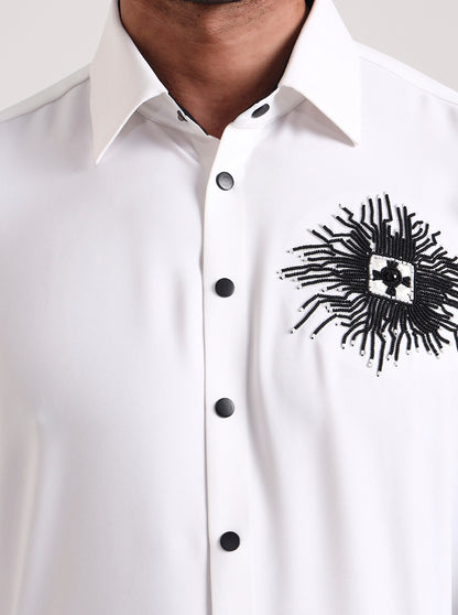 White Printed Slim Fit Party Wear Shirt | Wyre