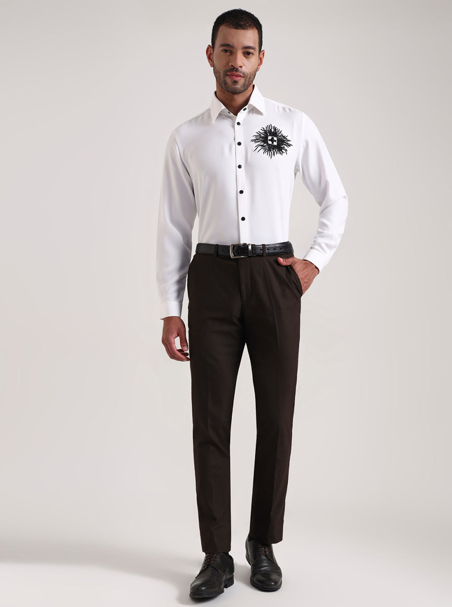 White Printed Slim Fit Party Wear Shirt | Wyre