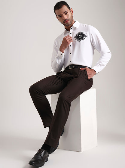 White Printed Slim Fit Party Wear Shirt | Wyre