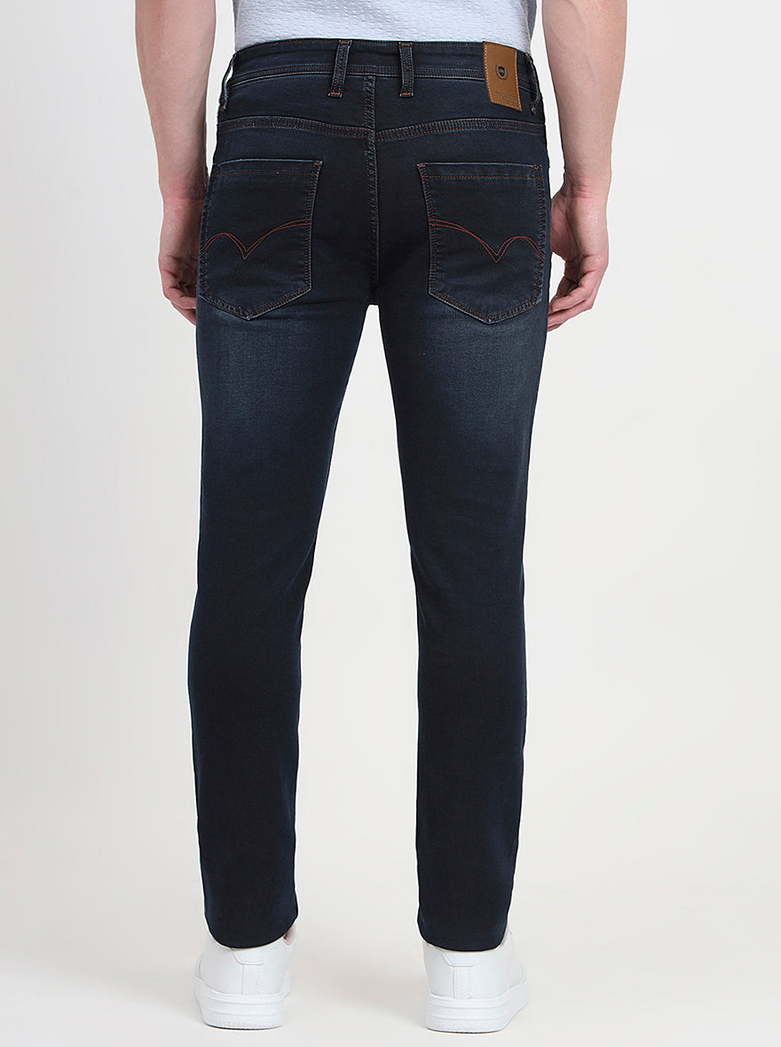 Dark Blue Washed Rider Fit Jeans | JadeBlue