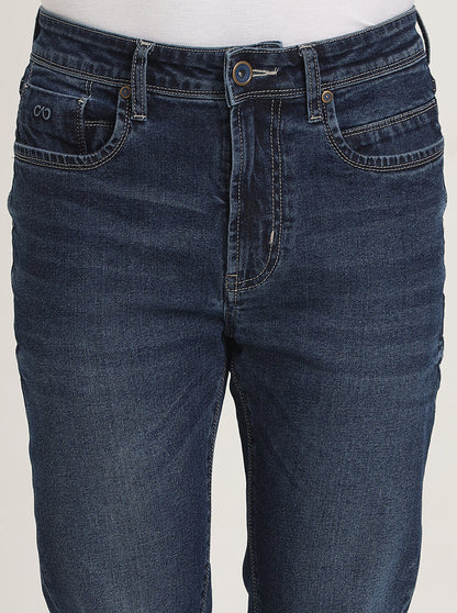 Mid Indigo Blue Washed Straight Fit Jeans | JadeBlue