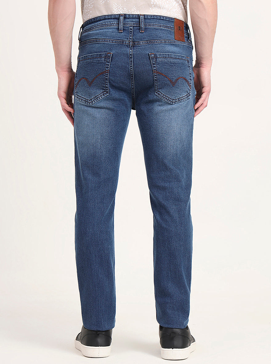 Mid Blue Washed Straight Fit Jeans | JadeBlue