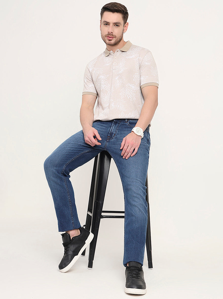Mid Blue Washed Straight Fit Jeans | JadeBlue