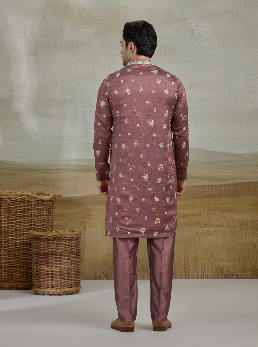 Wine Embroidered Kurta Pajama | Virasana