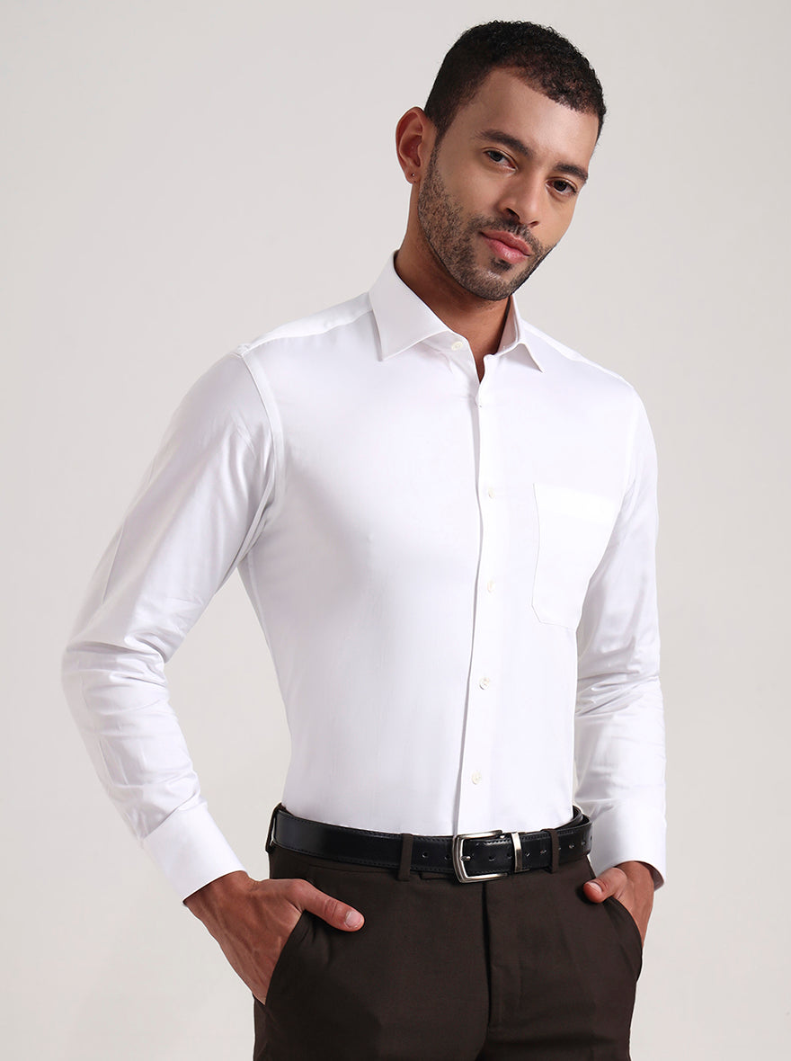 White Solid Slim Fit Formal Shirt | JadeBlue Super Luxe