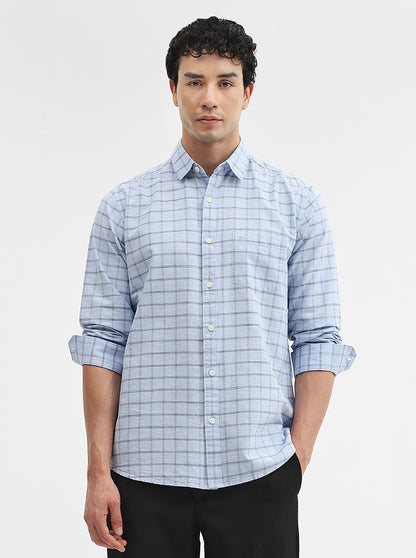 Blue Checked Slim Fit Casual Shirt | JadeBlue