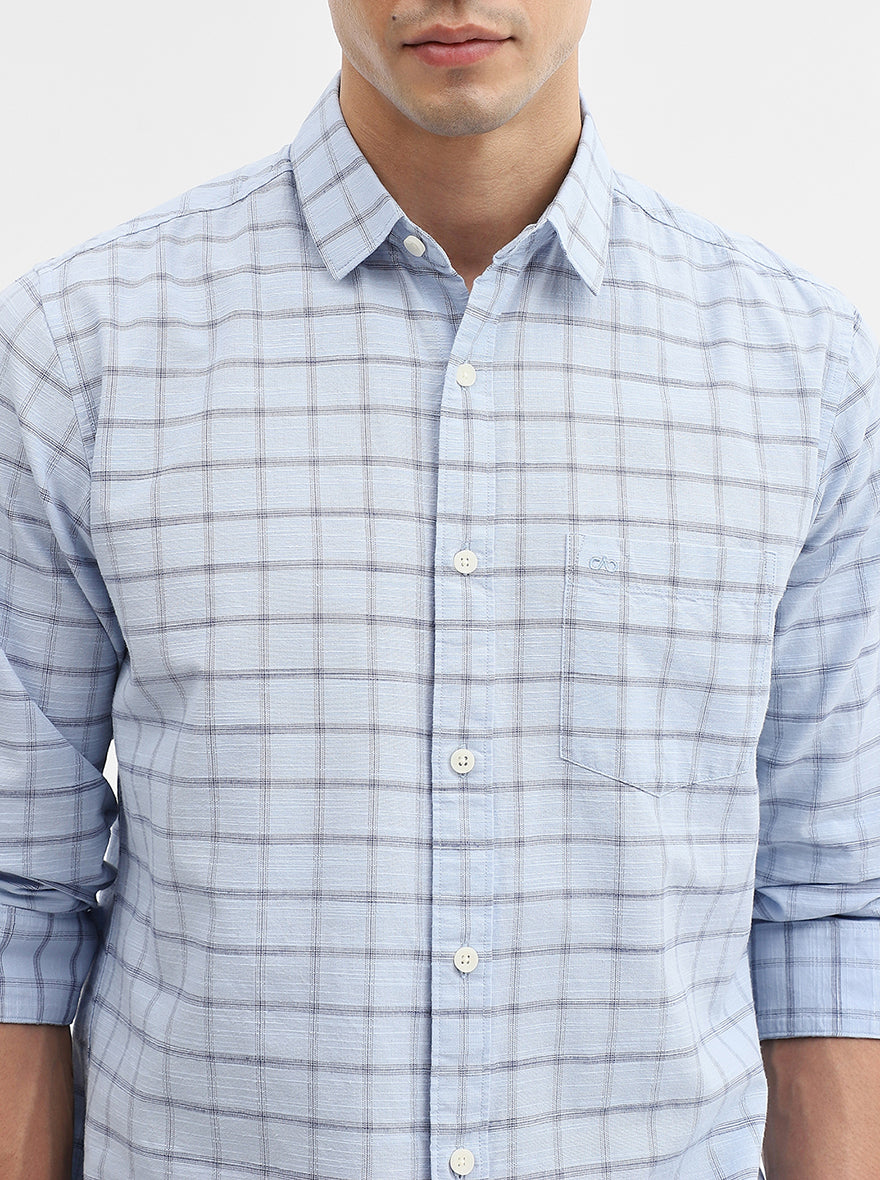 Blue Checked Slim Fit Casual Shirt | JadeBlue