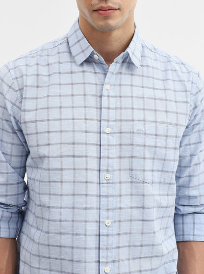 Blue Checked Slim Fit Casual Shirt | JadeBlue