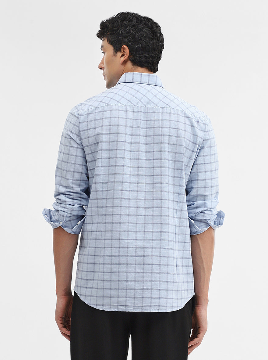 Blue Checked Slim Fit Casual Shirt | JadeBlue