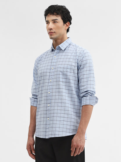 Blue Checked Slim Fit Casual Shirt | JadeBlue